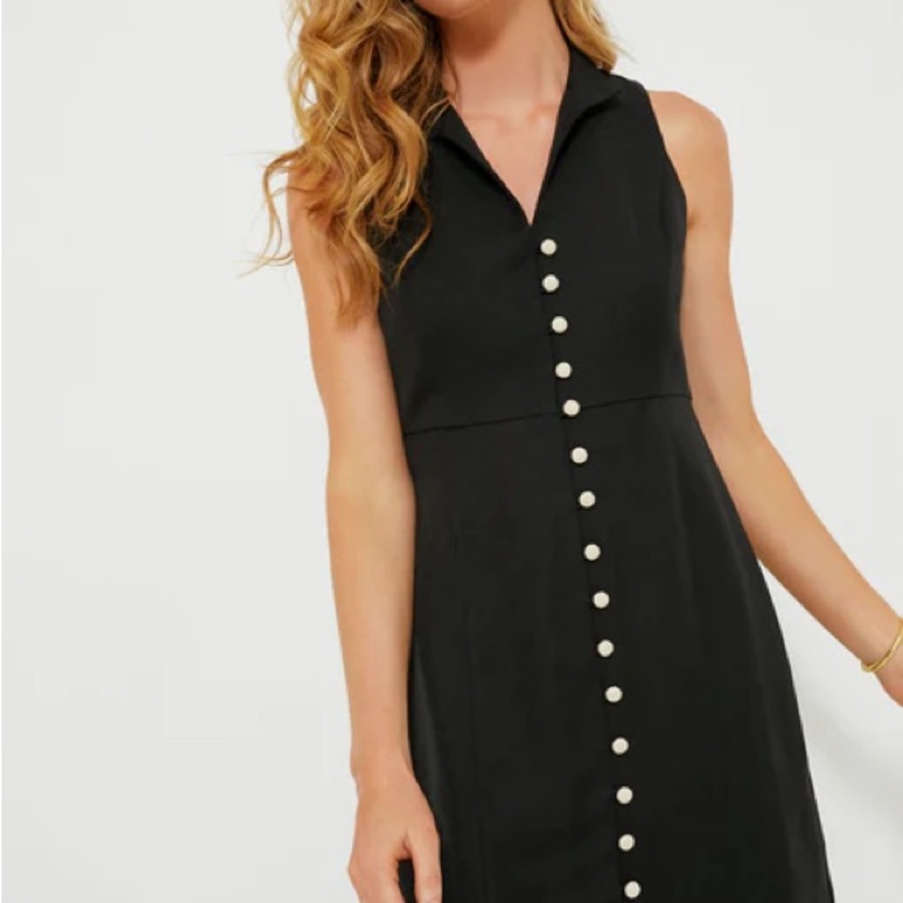 Tuckernuck Black Sleeveless Pearl-Button Mini Dress
